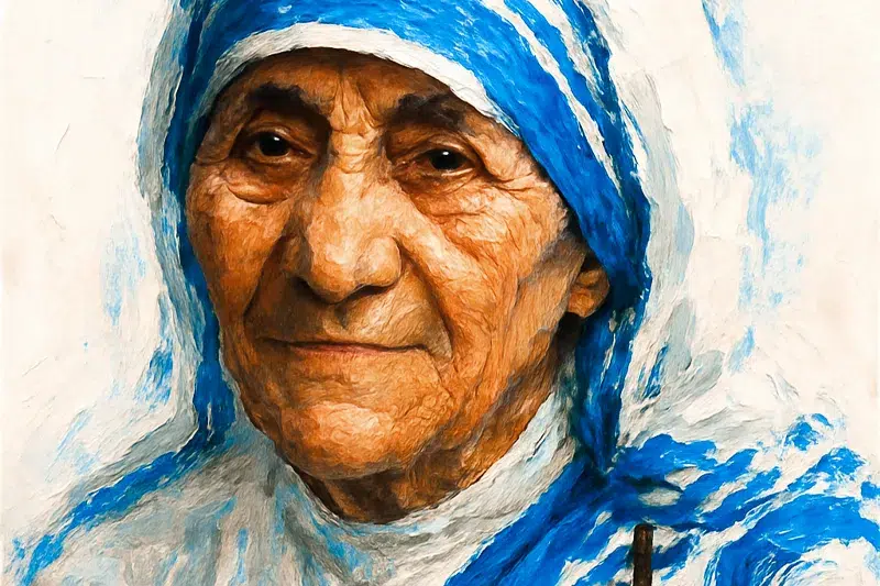 Retrato de la Madre Teresa de Calcuta en acrílico